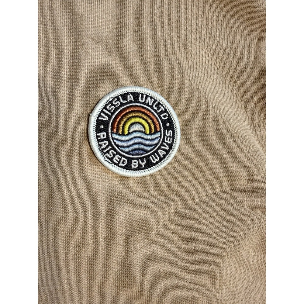 Vissla Hoodie Mens M Tan Fleece Lined Surf Coastal Minimal Pullover Logo - Picture 3 of 11